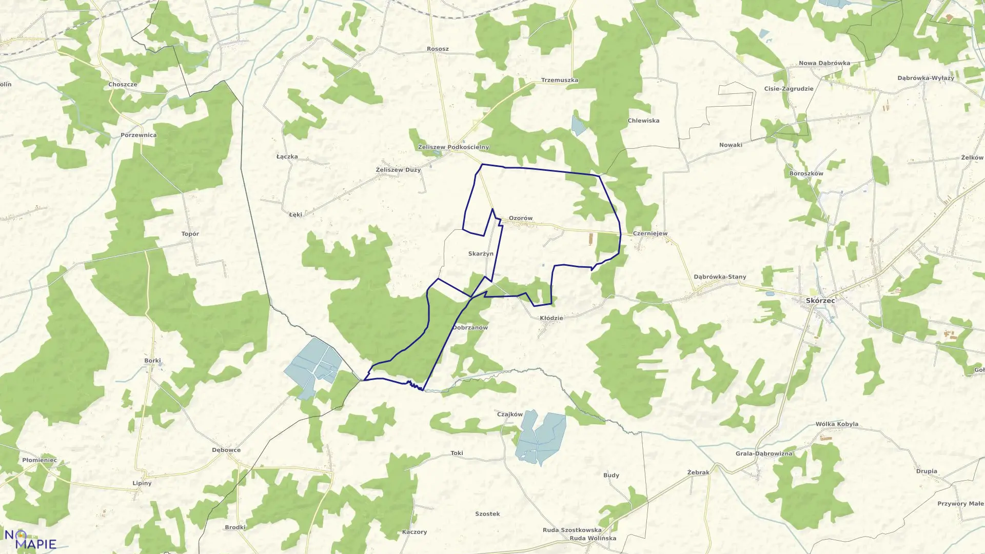 Mapa obrębu OZORÓW w gminie Skórzec