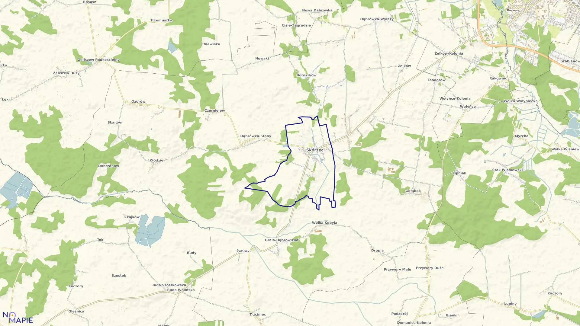 Mapa obrębu SKÓRZEC w gminie Skórzec